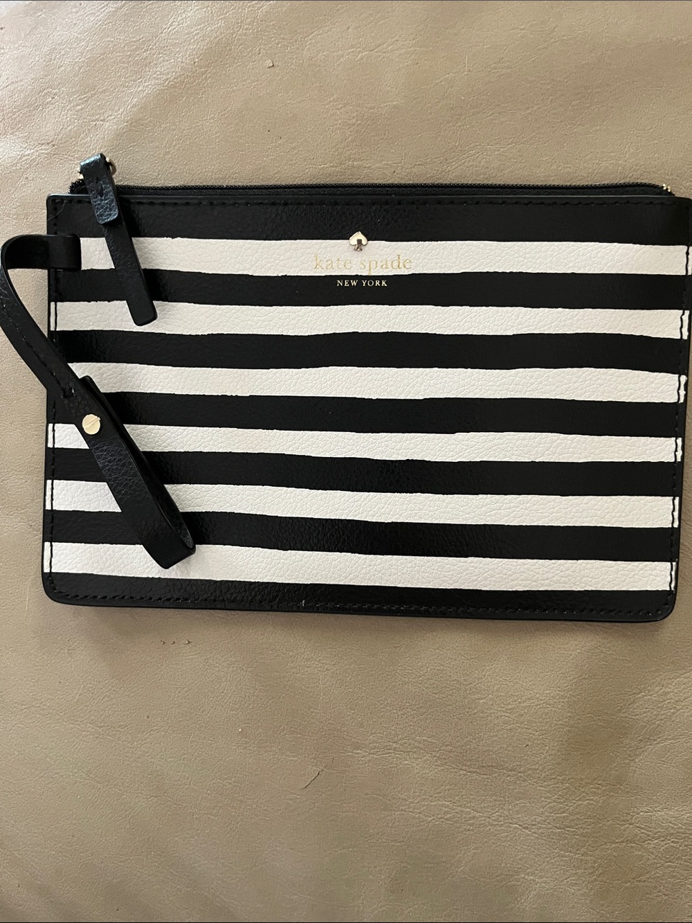 KATE SPADE ♠️ Black and White Striped Wristlet Clutch